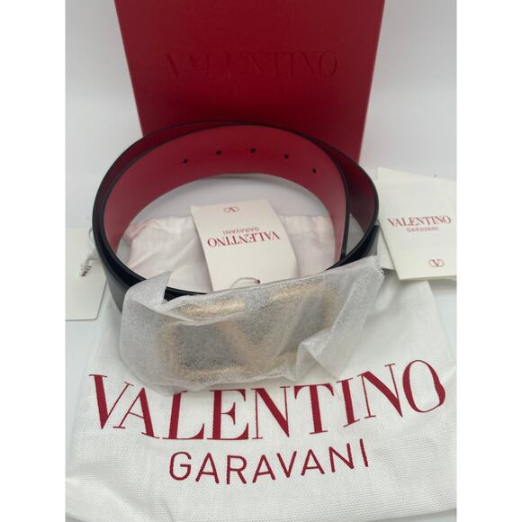 NEW Valentino Garavani V Logo Belt Reversible Black Red Gold 40mm 80 32 NWT - Picture 5 of 16